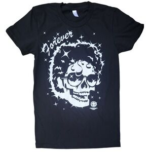 American‎ Apparel Forever Skull Graphic T-Shirt Black Medium fits Sm Cotton Tee